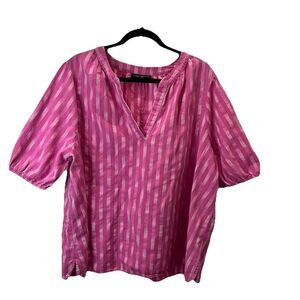 Lane Bryant Pink Striped Half Sleeve Elastic Cuff V Neck Popover Top Women Sz 20